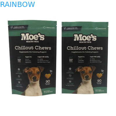 Uzun süreli evcil hayvan yiyecekleri saklama için CMYK renklerindeki fermuarlı evcil hayvan yemek torbası