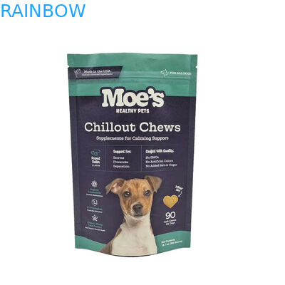 Uzun süreli evcil hayvan yiyecekleri saklama için CMYK renklerindeki fermuarlı evcil hayvan yemek torbası