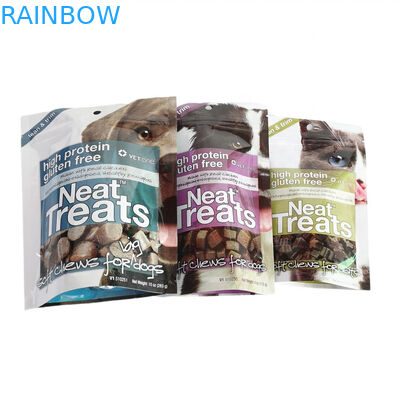 Uzun süreli evcil hayvan yiyecekleri saklama için CMYK renklerindeki fermuarlı evcil hayvan yemek torbası