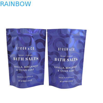 Mat basılı yeniden kilitlenebilir ambalaj çantası fermuar kilitli plastik banyo tuzlu vücut fırçası fermuarlı ayakta duran poşet