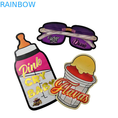 3.5g Özel Paketleme ve Logo Baskı Özel Eşsiz İçeride Şekil Baskılı Holografik Döşeme Mylar Çantası