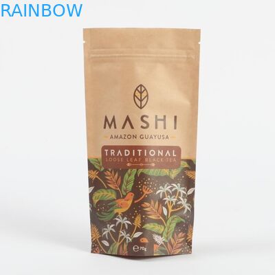 Biyoizgarılabilir Kraft Kağıdı Çay ve Kahve Tozu İçin Tutarlı Zip Kilitli Ambalaj Çantaları