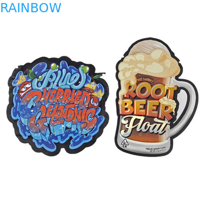 Öldürme kesimi özel düzensiz özel şekli plastik çocuk geçirmez Mylar Paketleme fermuarlı 3.5g gıda sınıfı özel şekli Mylar