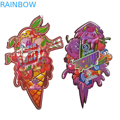 Öldürme kesimi özel düzensiz özel şekli plastik çocuk geçirmez Mylar Paketleme fermuarlı 3.5g gıda sınıfı özel şekli Mylar