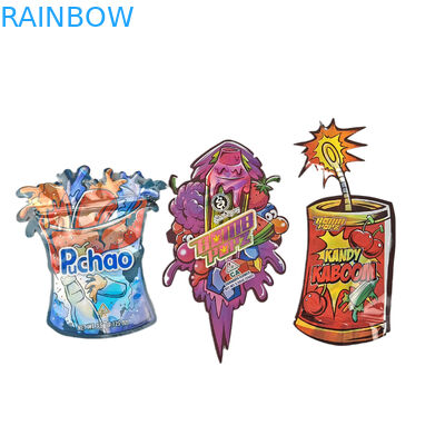 Öldürme kesimi özel düzensiz özel şekli plastik çocuk geçirmez Mylar Paketleme fermuarlı 3.5g gıda sınıfı özel şekli Mylar