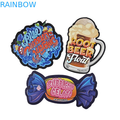 Özel Baskı 3.5g 7g 14g 28g Özel Şekilli Kokusuz Gıda Şekerlik Torbası Die Cut Mylar Cüzdanları