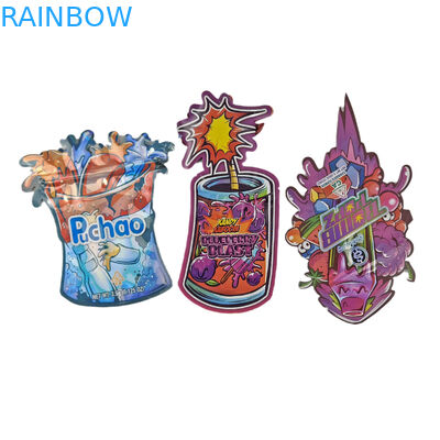 Şekil Mylar Çantaları Özel Logo ile Basılmış Düzensiz Holografik Ziplock Kokusuz 3.5g 7g 14g 28g Atıştırmalık Torbaları