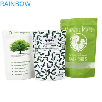 Özel Logo % 100 Biyo-degradasyonlu Kraft Kağıdı Gıda Tozu için Yeniden Kapanabilir Çantalar Yiyebilir Fındıklar Paketleme Boş Slim Çay Torbası