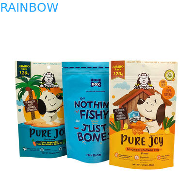 Evcil Hayvan Maması Ambalajı için 50-200 mikron Kalınlığında Çevre Dostu Yeniden Kullanılabilir Dik Durabilen Poşet