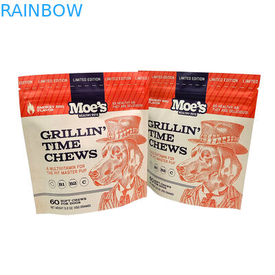 Evcil Hayvan Maması Ambalajı için 50-200 mikron Kalınlığında Çevre Dostu Yeniden Kullanılabilir Dik Durabilen Poşet