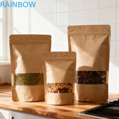 Besin ambalajı için özelleştirilmiş Biyodegradable Nem Kanıtlı Stand Up Pouch Kraft Kağıt Torbası