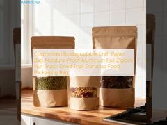 Özelleştirilmiş Biyolojik Olarak Çözünebilir Kraft Kağıt Torba Nem Geçirmez Alüminyum Folyo Kilitli Kuruyemiş Atıştırmalık Kuru Meyve Dik Durabilen Gıda Ambalaj Torbası