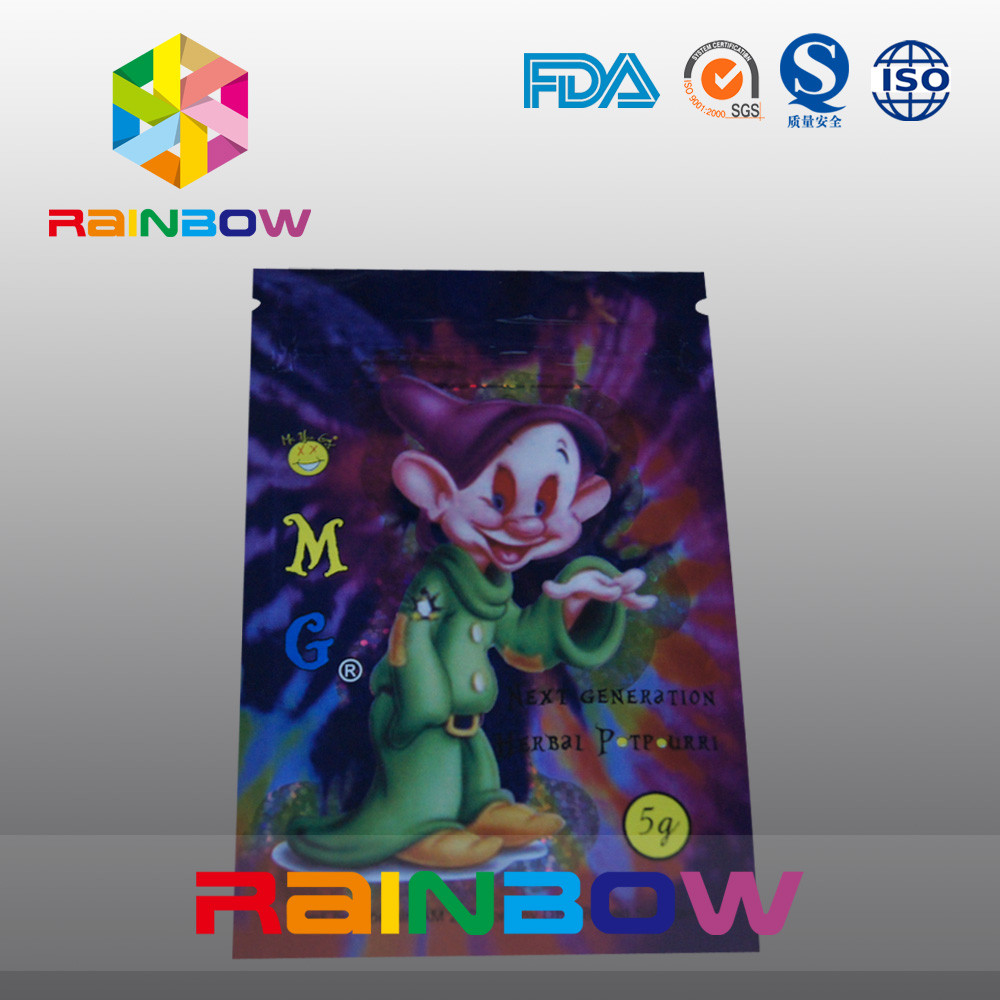 5g OMG Üçlü Seal Fermuarlı Bitkisel Tütsü Ambalaj Torbası