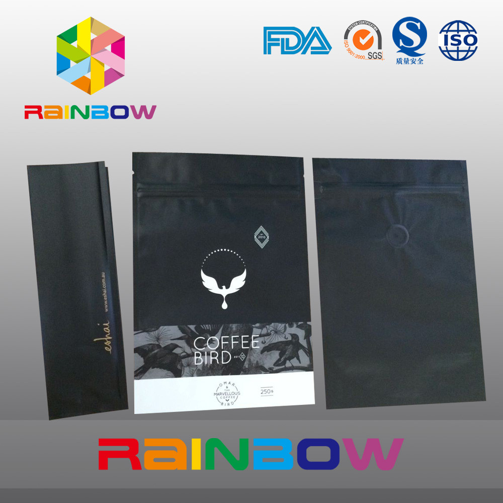 Grassing valf ile Mat Siyah Daimi Tipi Coffee Bean Folyo Kılıfı Ambalaj Torbaları