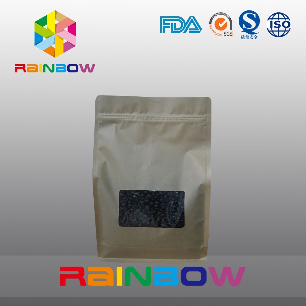 Kraft kağıt 8 yan mühür kahve poşeti, alt köşebent çanta kavrulmuş kahve çekirdeği paketleme