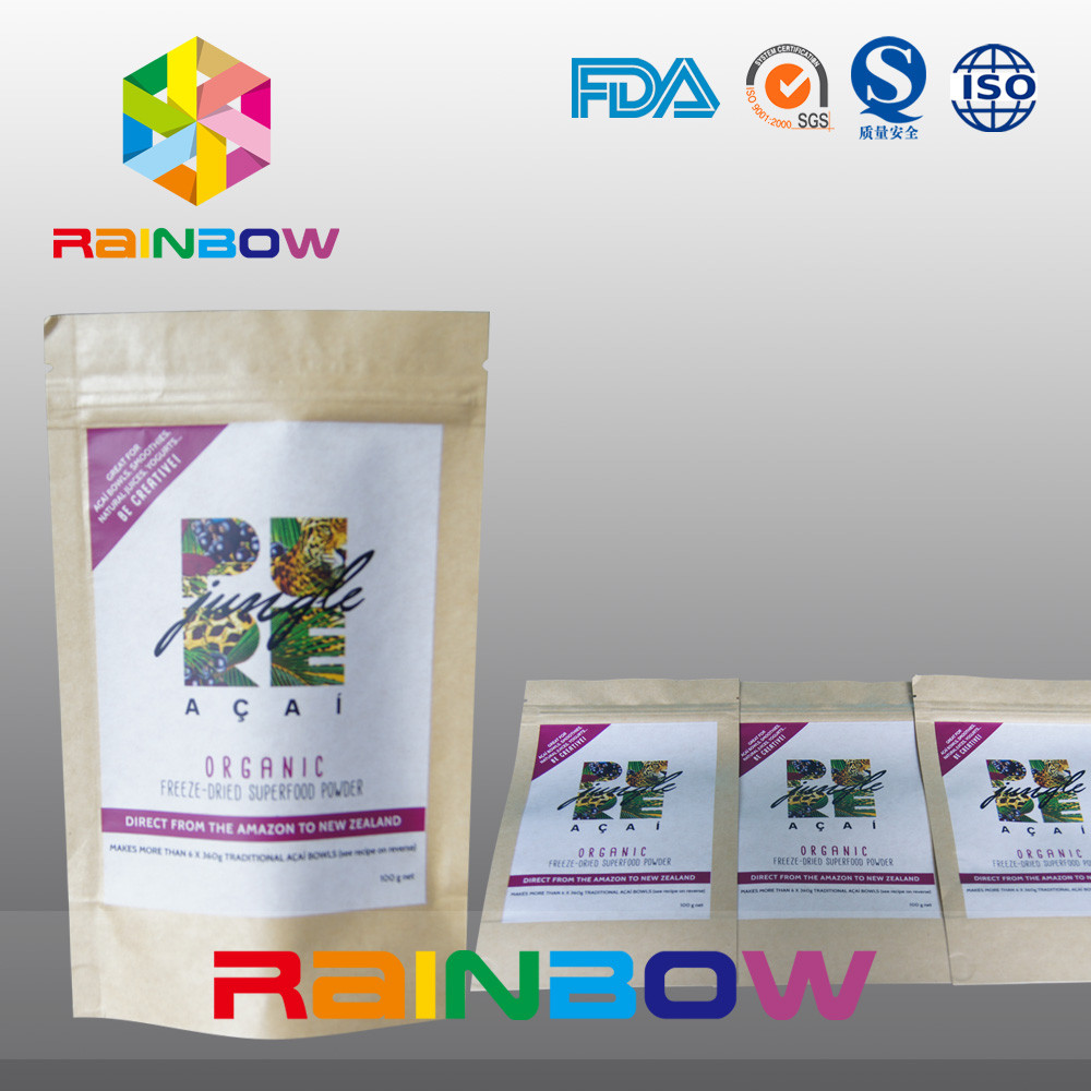 Logo Baskılı Chia Tohumları Krafter Kağıdı Kilitli Torba / Somun Snack Gıda Ambalajı