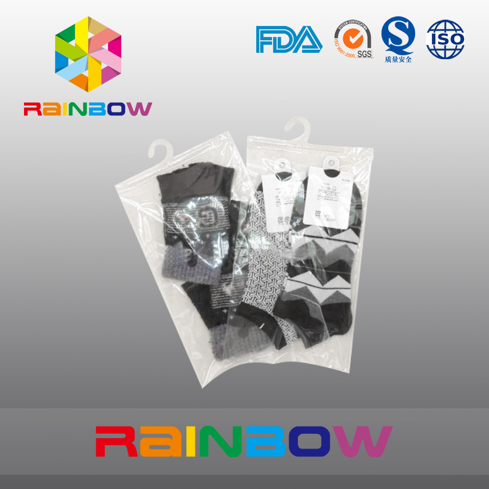 Süt Beyaz Şeffaf Plastik Torbalar Paketleme Asılı Kanca Çantası, Çorap için Fermuarlı