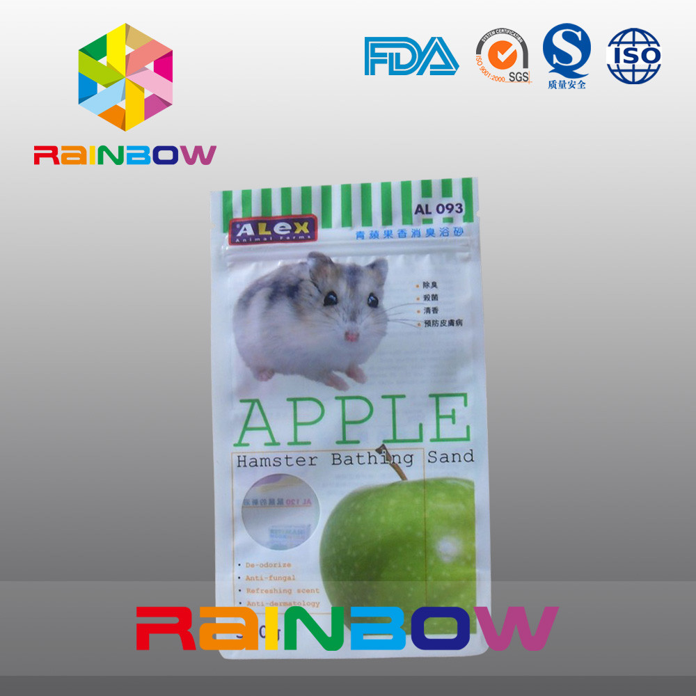 Üçlü Hamster Banyo Kum / Pet Gıda Ambalaj İçin Yuvarlak Pencereli Yan Sızdırmazlık Kilitli Kılıfı