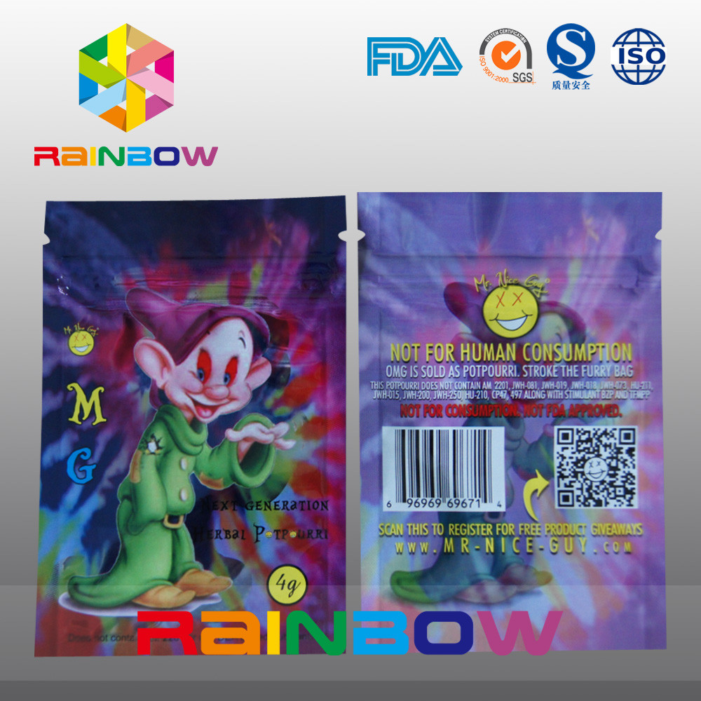 Özel Baskı Logosu MG Bitkisel Tütsü Kilitli Torbalar 5g 4g Baharat Duman Torbası
