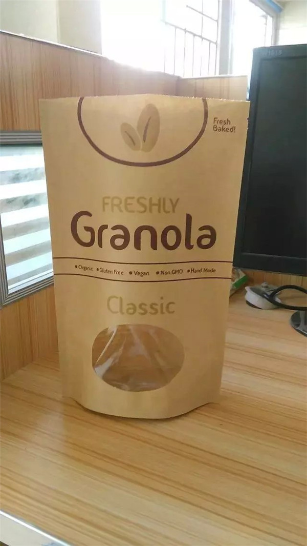 Özel Baskılı Stand Up Kraft Kağıt Torba, Snack Bag Paketleme, Pencere