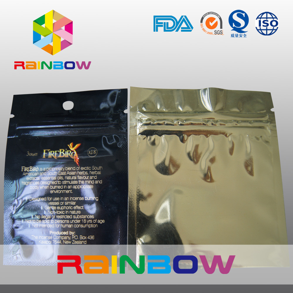 Düz üç tarafı kapalı delikli mylar folyo fermuar mühürlü