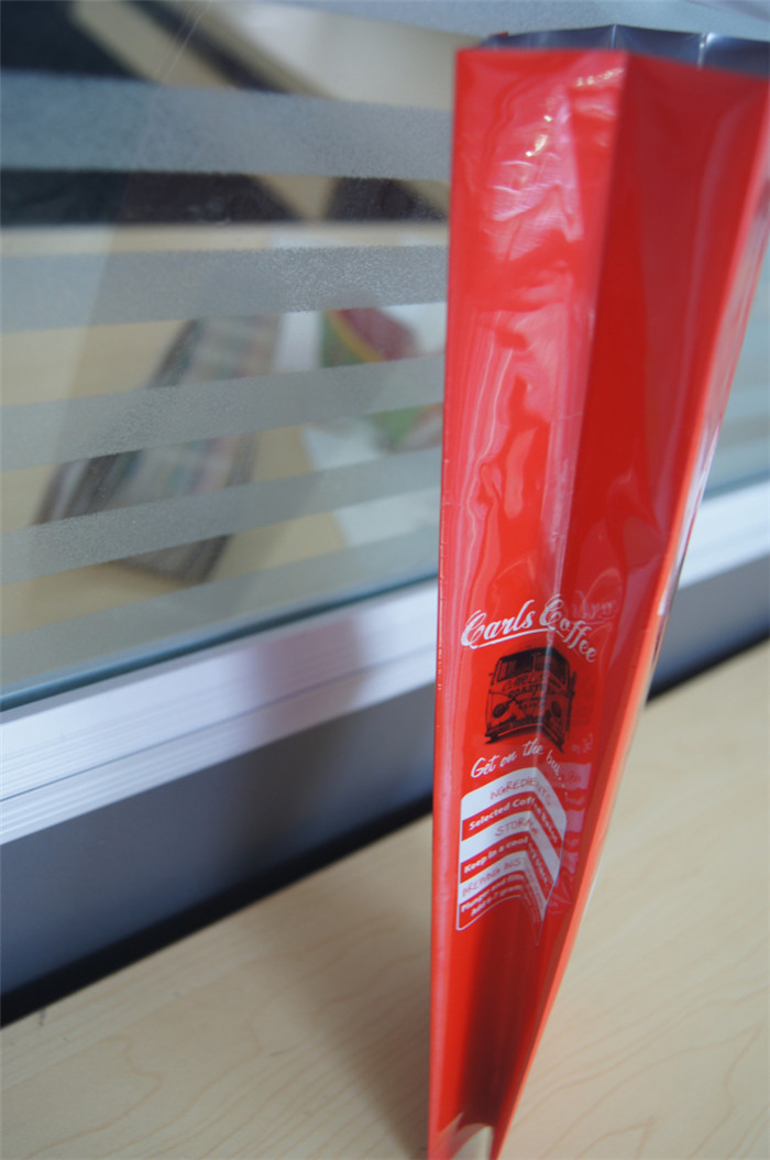 Valfli özelleştirilmiş yan köşebent alüminyum folyo kahve torbaları, kırmızı yeşil