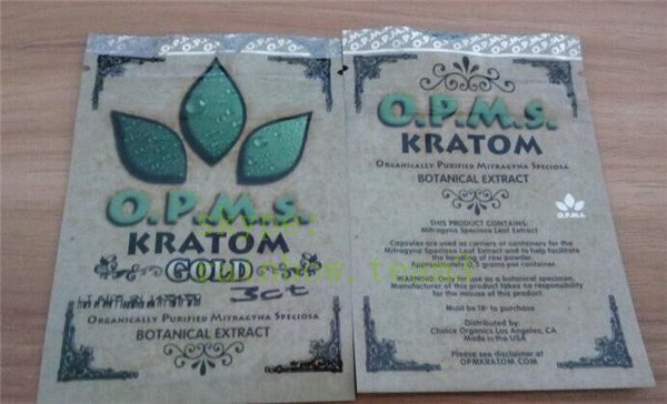 OPMS Kratom botanik özü altın bitkisel torbalar zip plastik torbalar