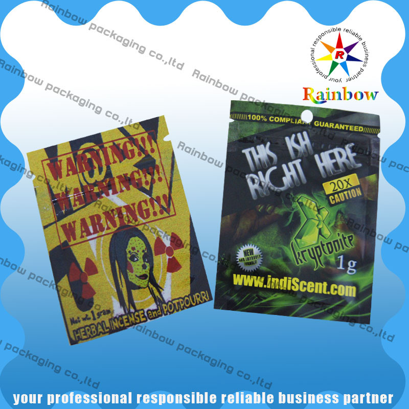Isı mühür plastik bitkisel tütsü torbaları, alüminyum folyo çanta kilitli