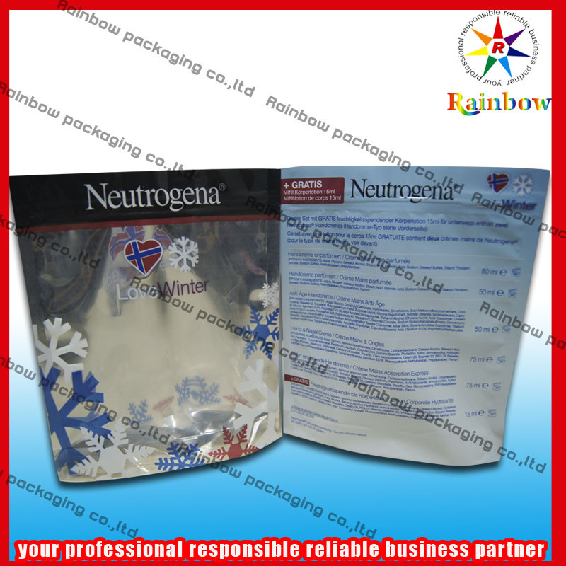 Folyo Stand Up Kozmetik Ambalaj Çantası, İnci Tozu İçin Kilitli Geri Dönüşümlü