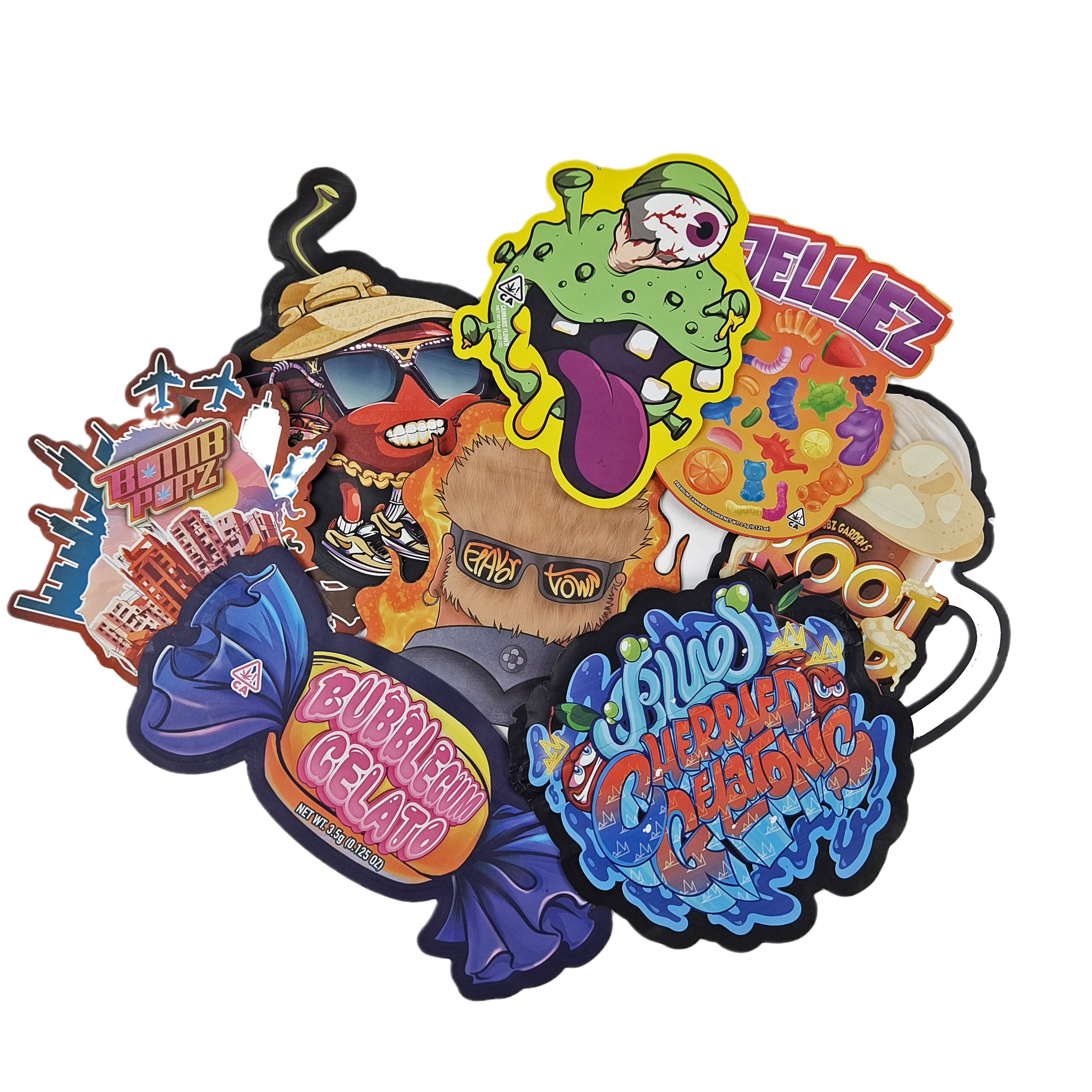 Özel Tasarım 3.5g 7g 14g 28g Kalıp Kesim çantalar Kilitli Özel Şekilli Çocukların Açamayacağı Özel Şekil Mylar Aperatif Çanta Ambalajı