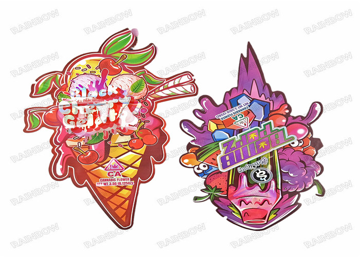 3.5g Gıda Sınıfı Özel Mylar Kalıp Kesim Düzensiz Şekil Çocuklardan Uzak Mylar Fermuarlı Ambalaj