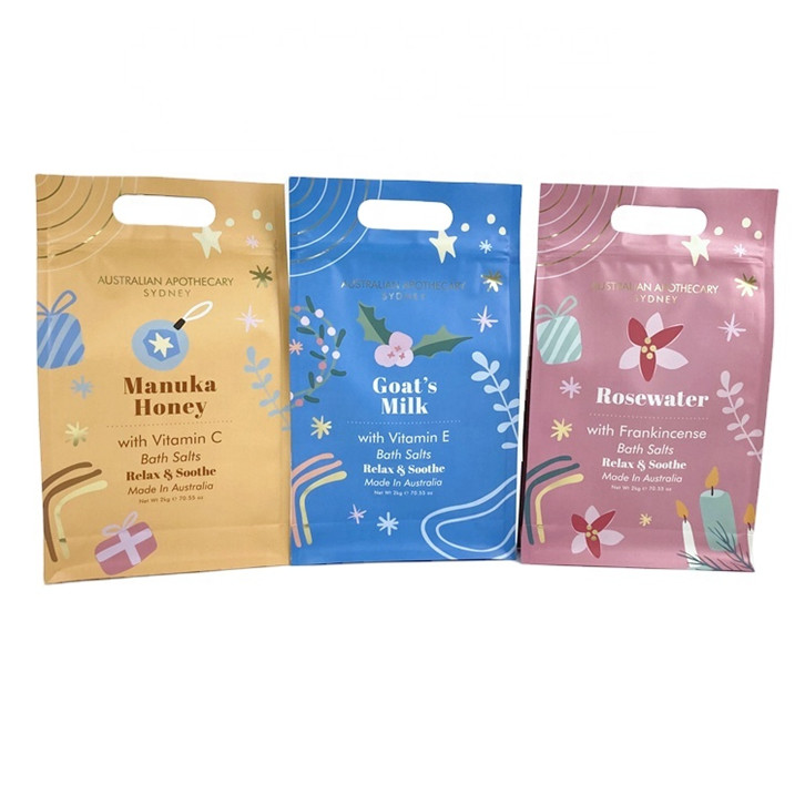 Özel Dijital Baskı Özel Etiket Spa Hediye Doğal Epsom Tuz Banyo Tuzları 250g vücut fırçası için Mylar Torba Paketleme Çantası