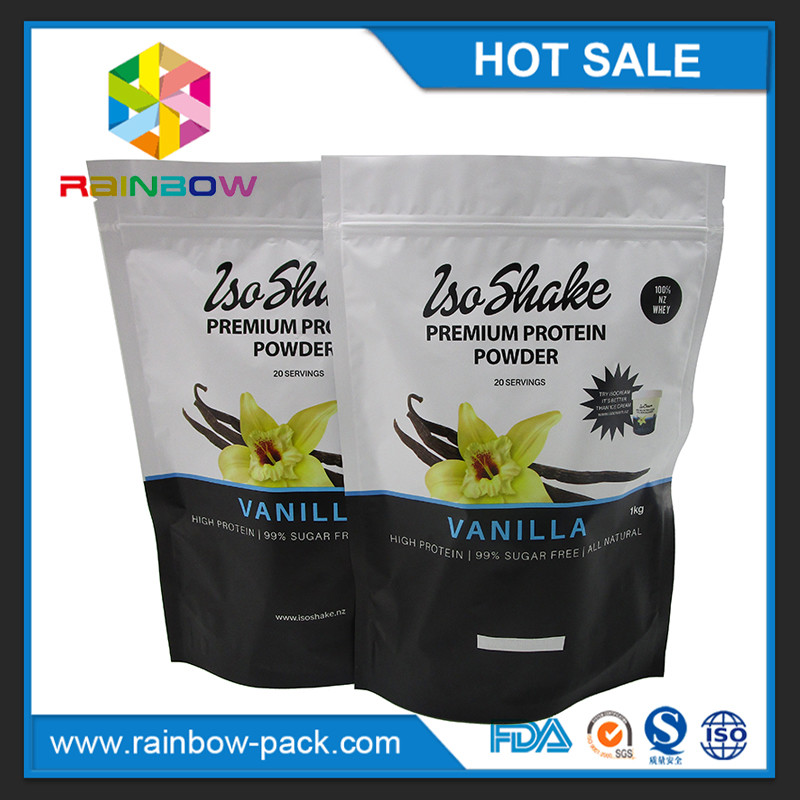 mat alüminyum folyo Stand up yeniden kapatılabilir beslenme takviyeleri protein tozu paketleme