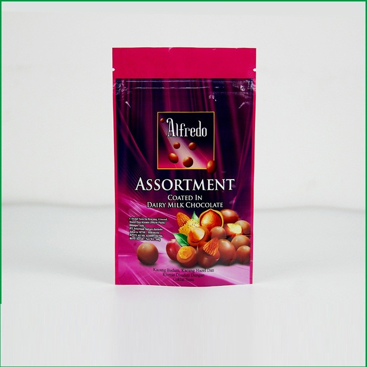 Özel çikolata / çikolata paketleme çantası için logolu fermuarlı çanta ayağa