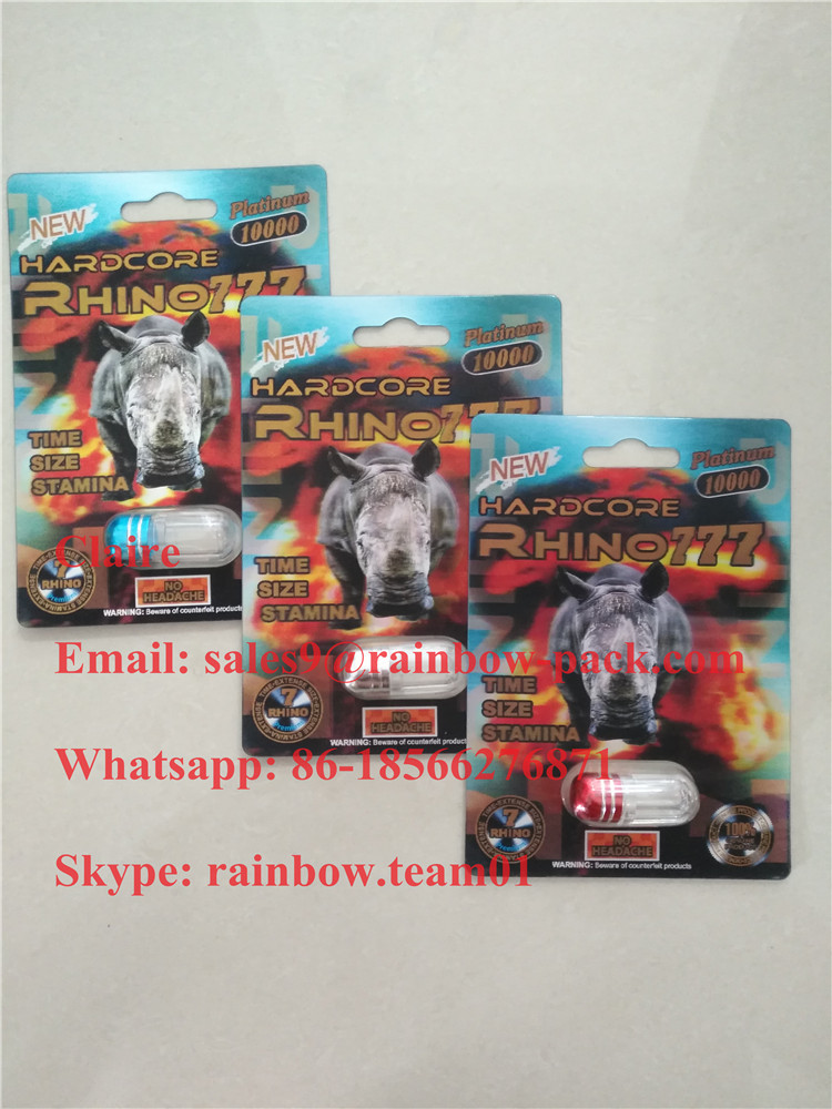 Yeni 3D baskılı erkek geliştirme hap plastik kat kart Rhino 25 / Çılgın Gergedan 50 k blister ambalaj