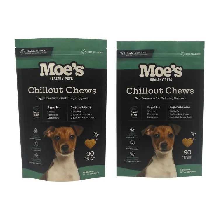 Uzun süreli evcil hayvan yiyecekleri saklama için CMYK renklerindeki fermuarlı evcil hayvan yemek torbası