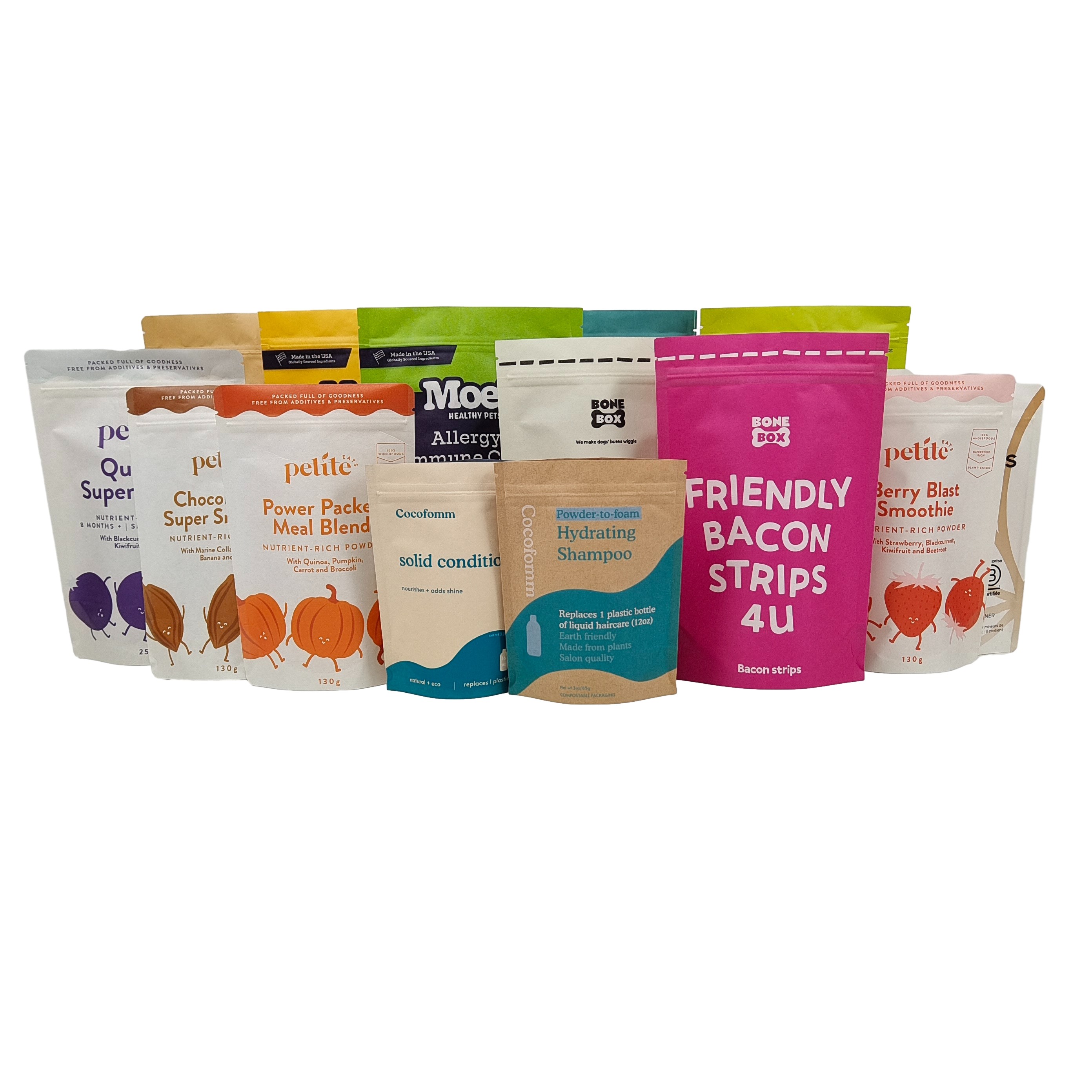 Özel Logo Yazdırılmış Biyolojik Bozulabilir % 100 Çuval Paketleme Tekrar Kullanılabilir Ayağa Kalk Plastik Torbalar Doypack Ziplock ile