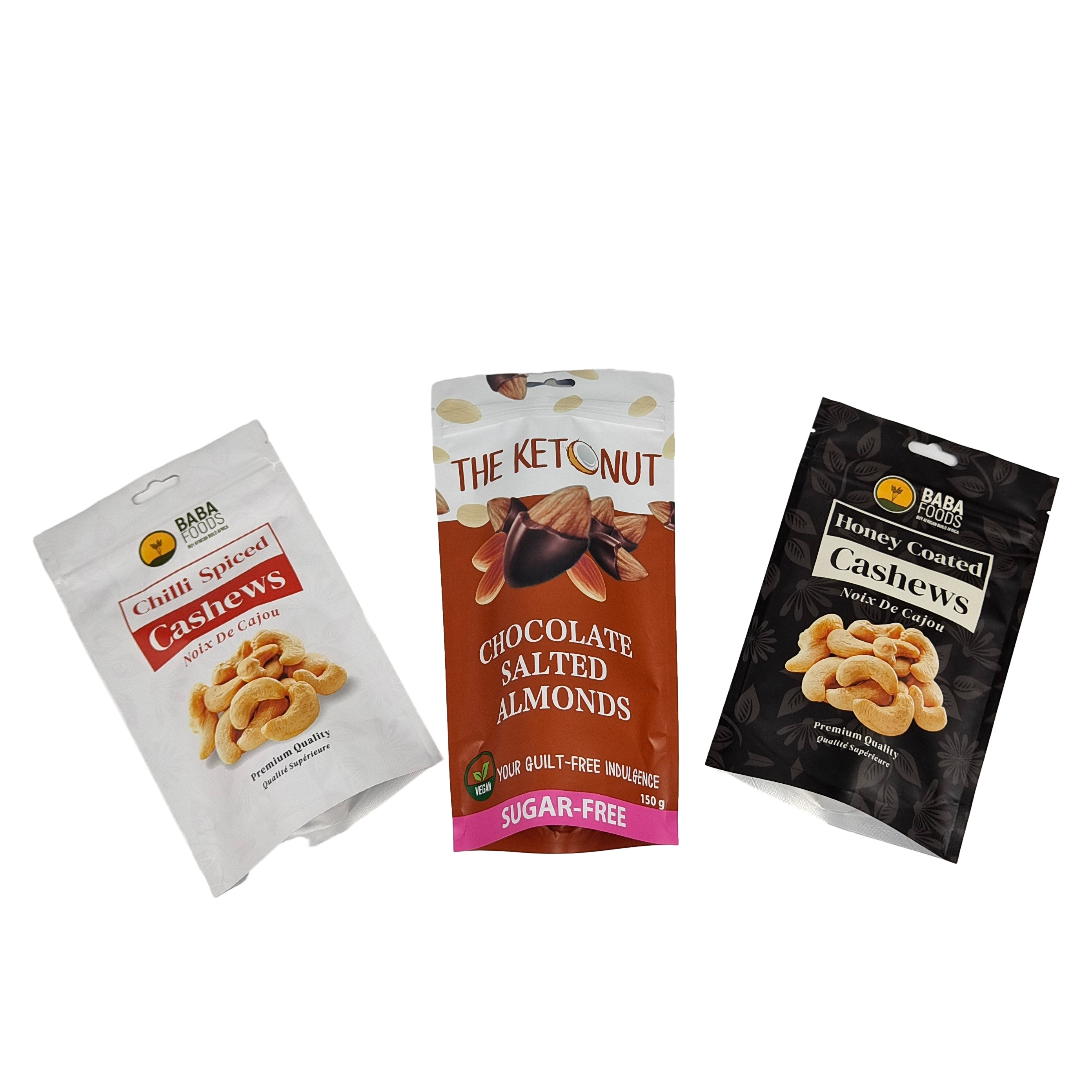 Kaju fındığı Gıda sınıfı fermuar torbası Alüminyum folyo plastik poşet fermuar Mylar torbası