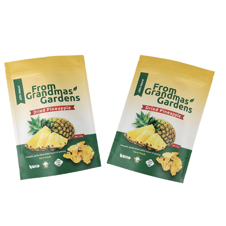 Toptan Biyodegradable Geri Dönüştürülebilir Kraft Kağıt Torba Gıda Sınıfı Kurutulmuş Ananas için Stand Up Pocket