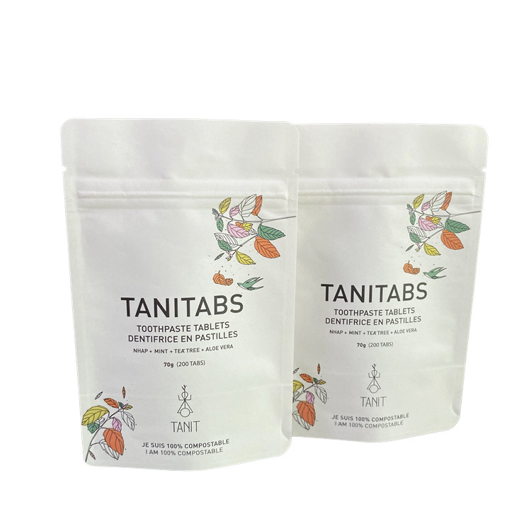 Özel Su geçirmez Biyoürünür Pla Kraft Kağıt Ziplock Torba Zipper Torba Stand Up Pocket