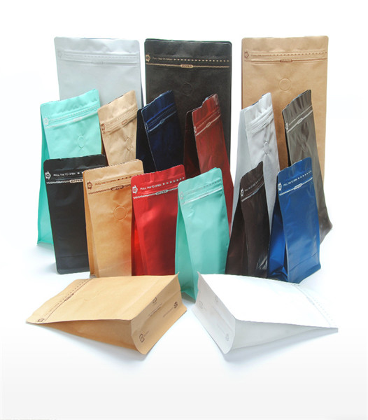 Baskılı Kraft Kağıt Paket Çantaları Düz Alt Kahve Çantaları Gaz Dökme Valfi