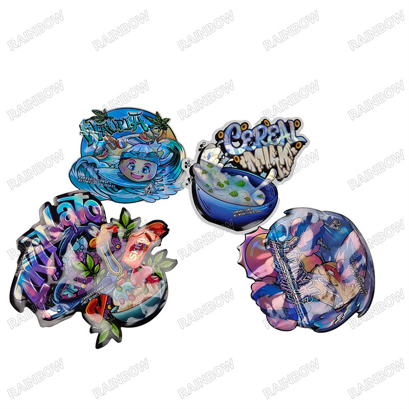 CMYK Pantone Renkleri 3.5g 7g 14g 28g Çakma baskı için çevre dostu mürekkepli özel şekil poşetleri