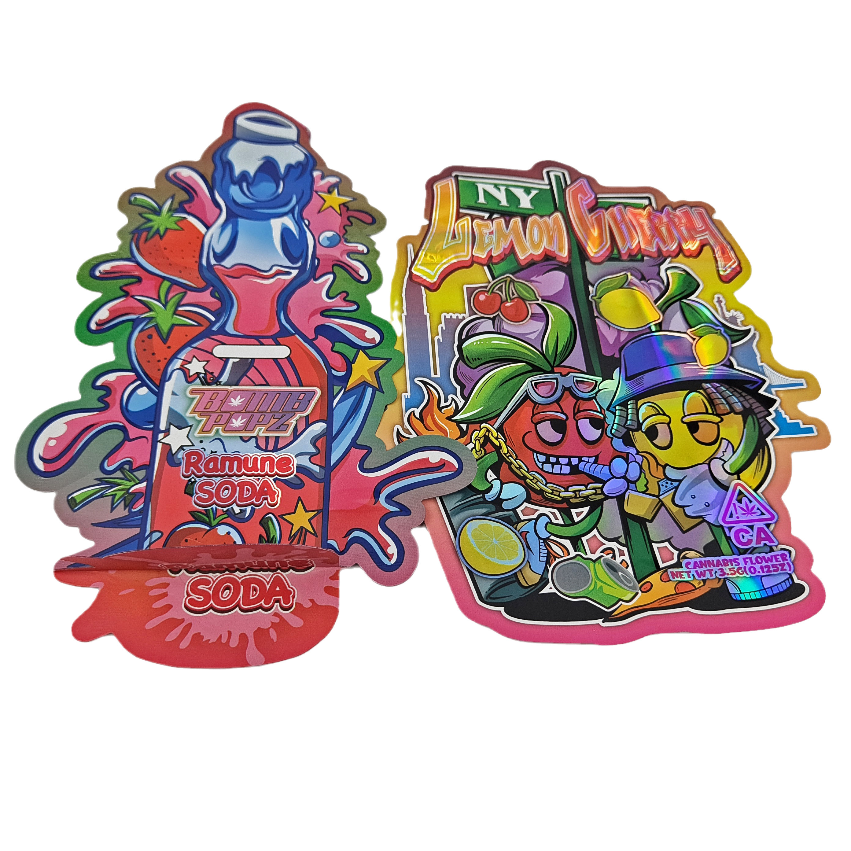 Özel Alüminyum folyo yumuşak dokunuşlu plastik ambalaj torbaları Mat Düzensiz 3.5g 7g 14g 28g Die Cut Mylar torbaları