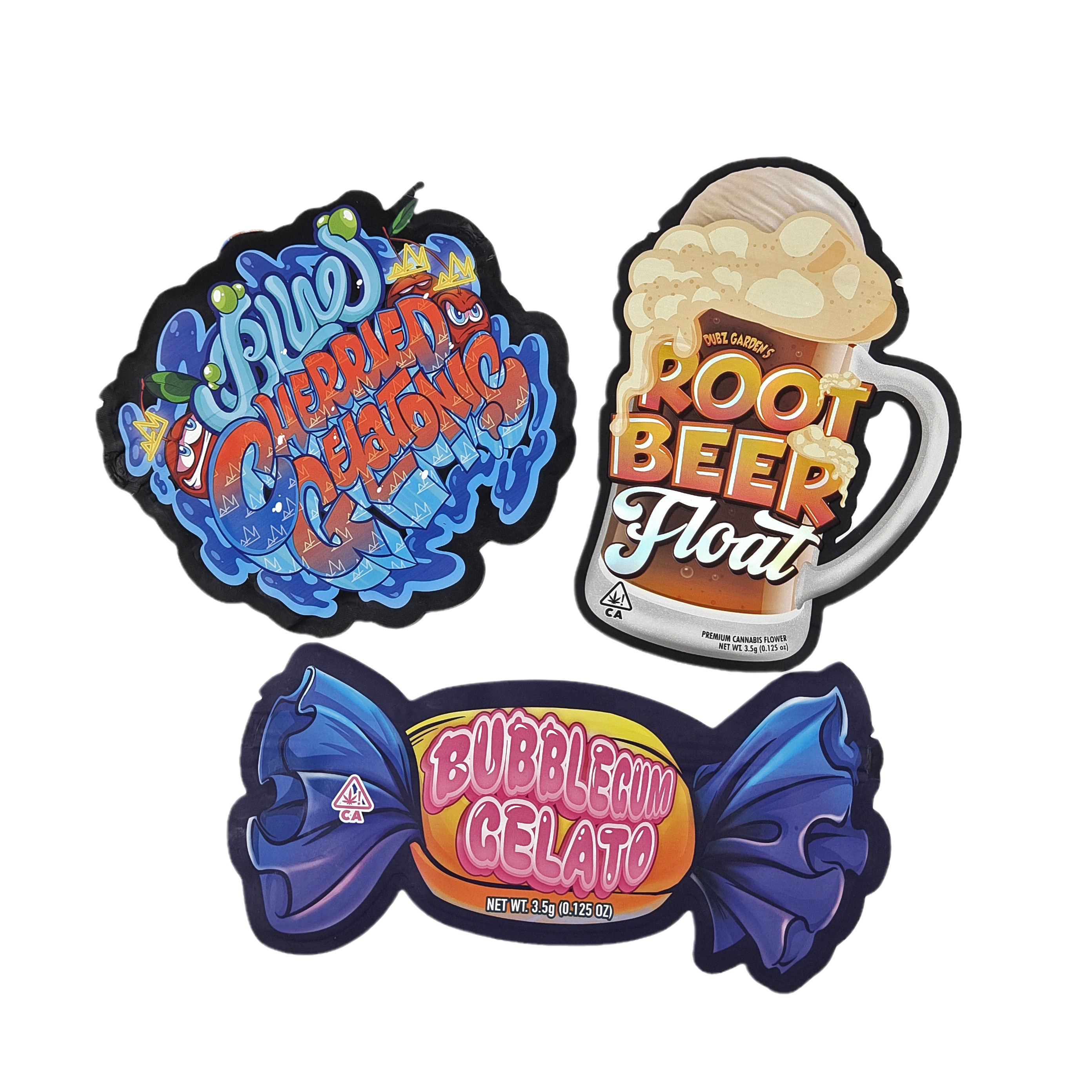 Özel Baskı 3.5g 7g 14g 28g Özel Şekilli Kokusuz Gıda Şekerlik Torbası Die Cut Mylar Cüzdanları