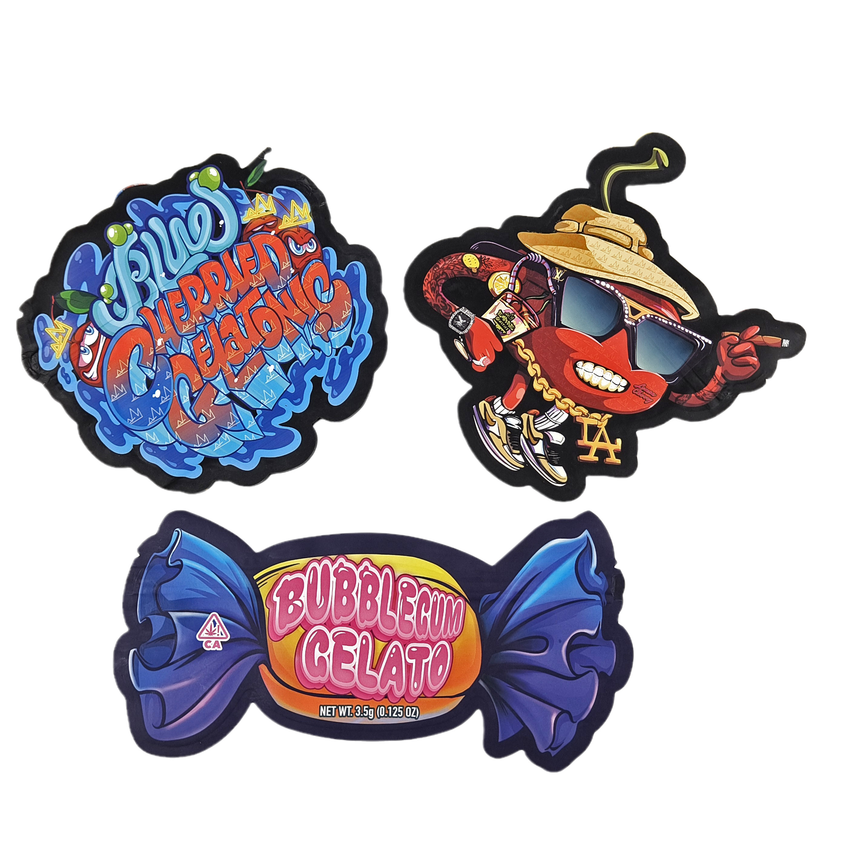 Özel Mat Logo Yeniden Kapanabilir Plastik Şekilli Cüzdan Kokusuz Öldürme Kesme Ziplock 3.5 Mylar Çantaları Şeker için