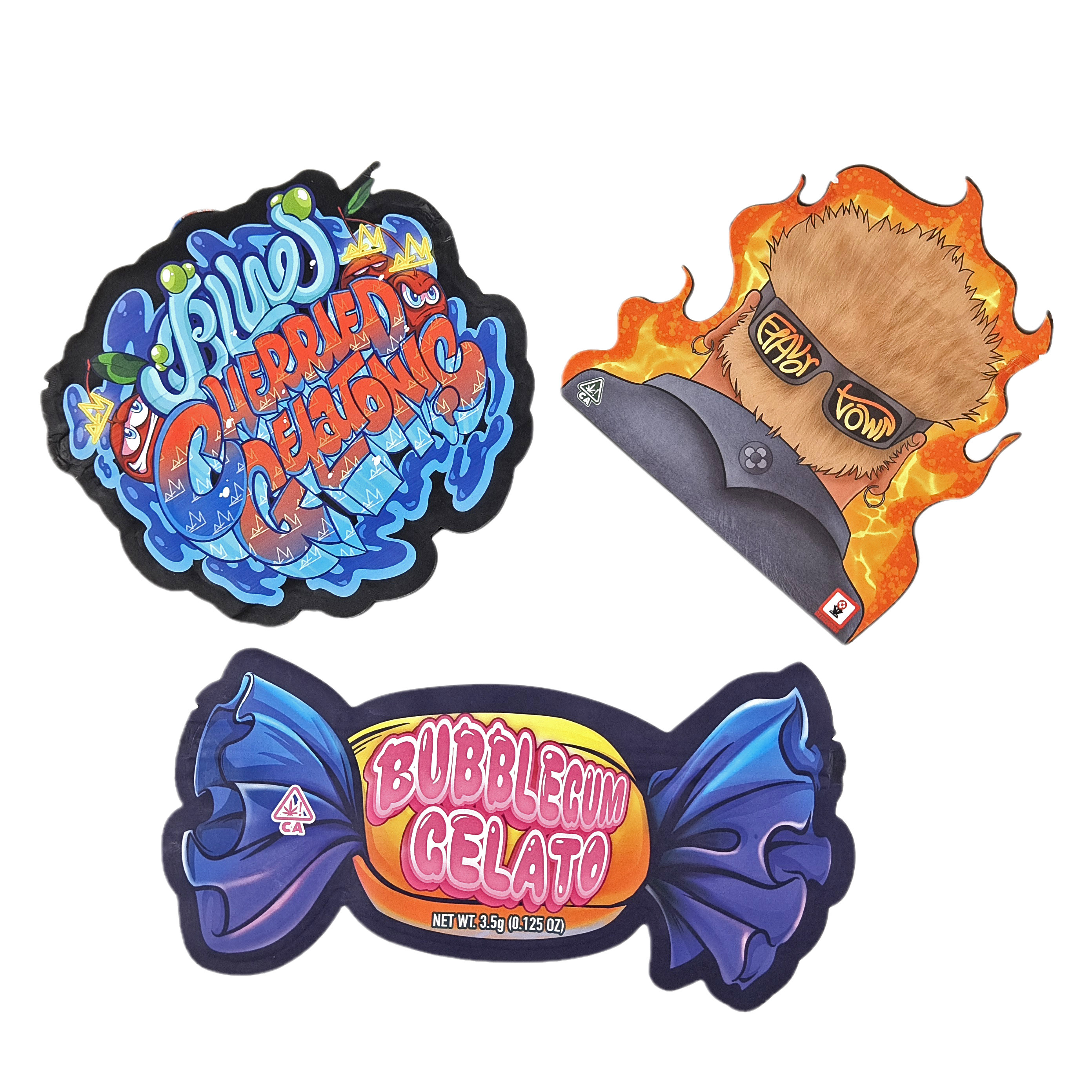 Özel Düzensiz Şekilli Kokusuz Çantalar Ziplock Özel 28g 14g 7g 3.5g Die Cut Snack Gıda Paketleri Mylar Torbası