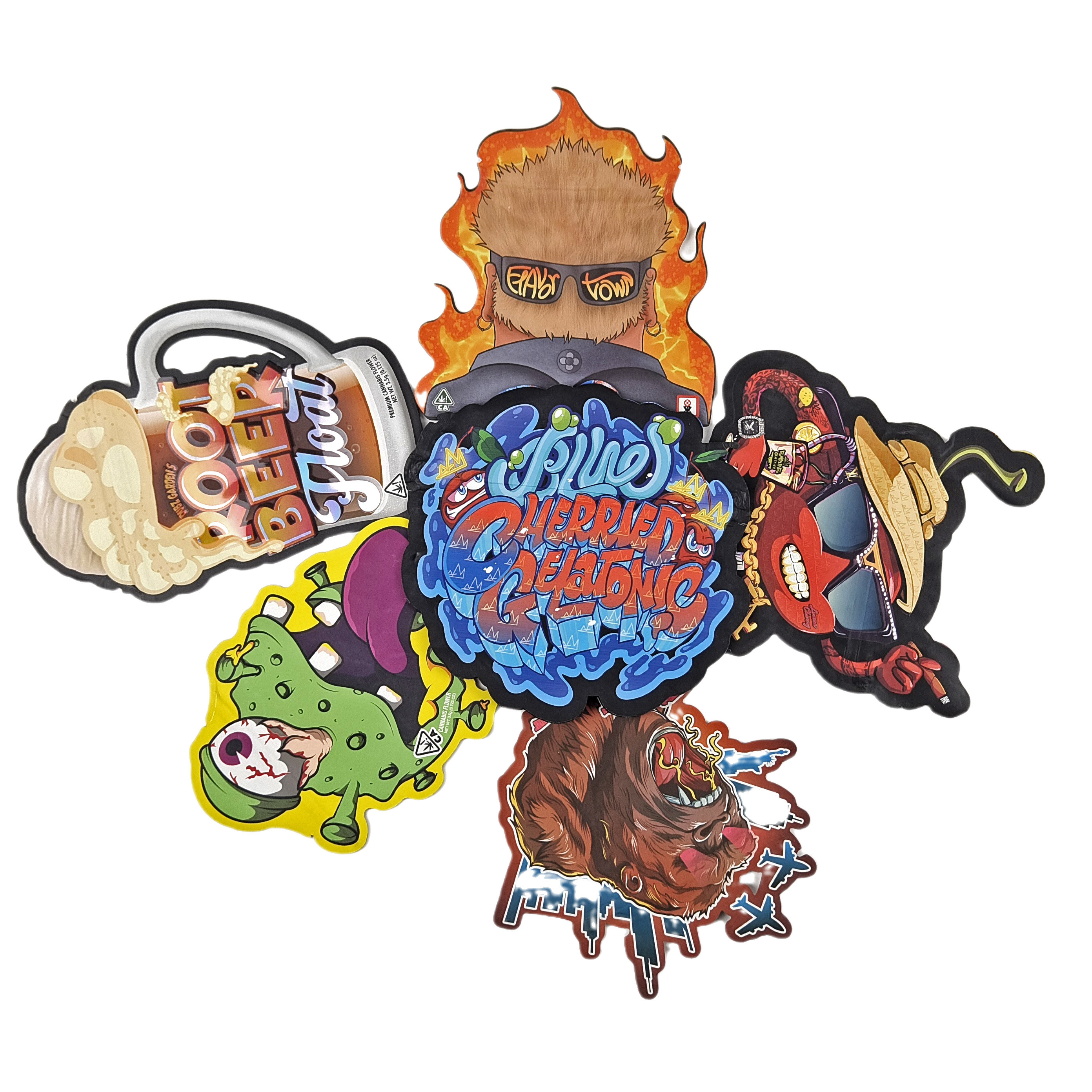 Şekil Mylar Çantaları Özel Logo ile Basılmış Düzensiz Holografik Ziplock Kokusuz 3.5g 7g 14g 28g Atıştırmalık Torbaları