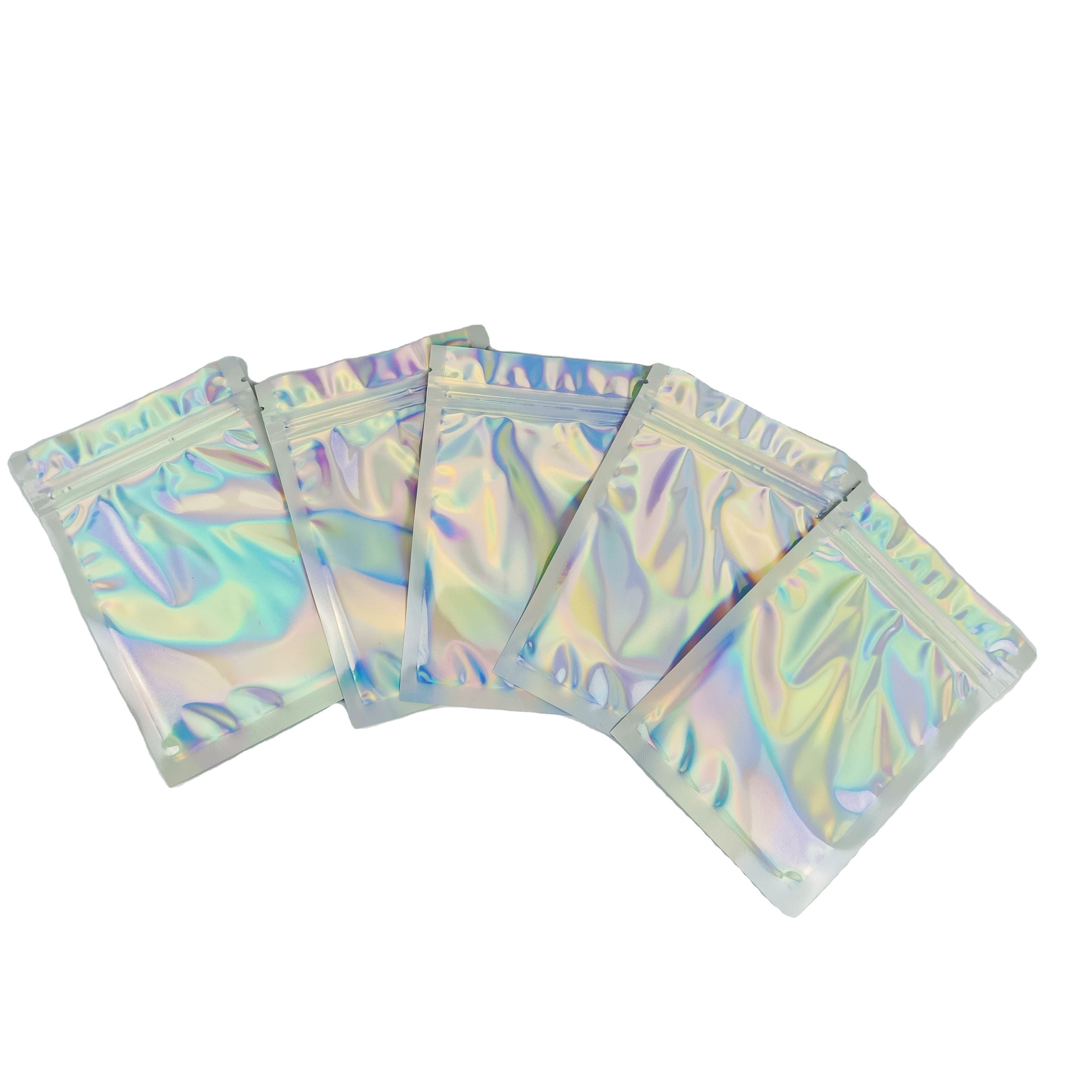 Özel Logo Zip Kilitli Çantalar Düz Holografik Film Mini Mylar Üç Yan Dükkan