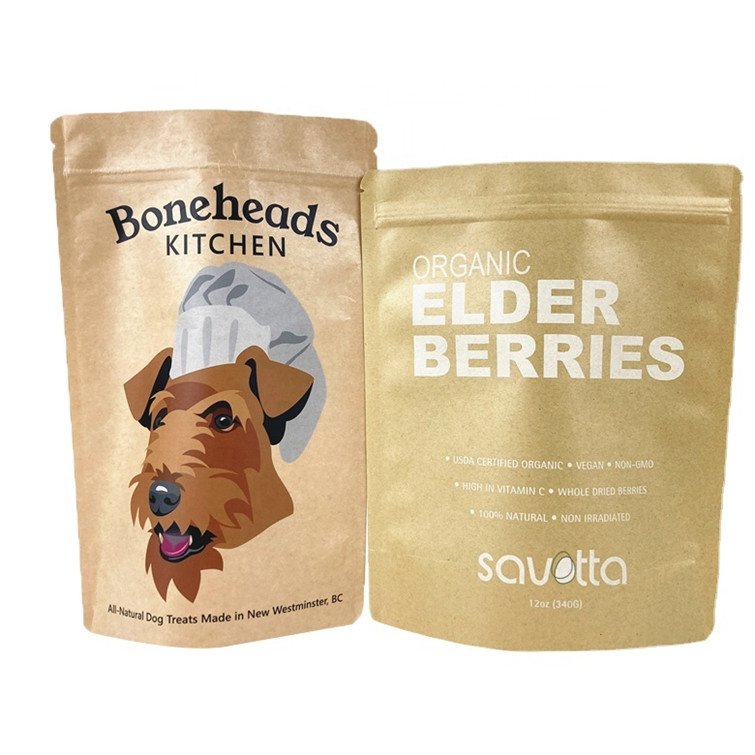 OEM Özel Logo Biyodegradable Kraft Kağıt Torbalar Kekler Kekler Fındıklar Yiyebilir Malzemeler Toz Evcil hayvanları için Yiyecek Pencereli Kokusuz Torba