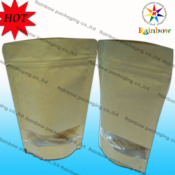 Snack Brown için Ziplock Brown Kraft Özelleştirilmiş Kağıt Torbalar Stand Up